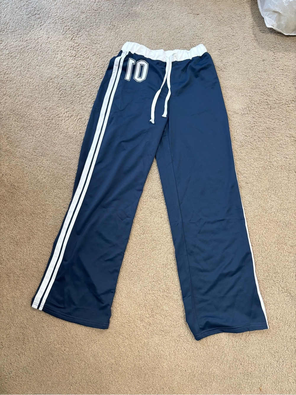 Navy Track Pants with White Stripe